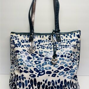 Brighton Leopard Print Blue and White Tote Canvas Coated Tote